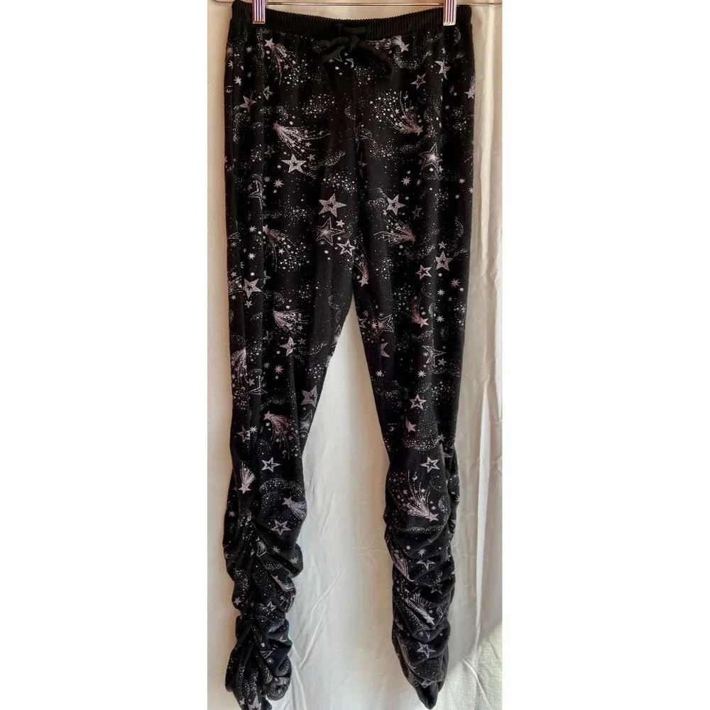 Chaser Black Mystical Star Print Bliss Knit Shirred Jogger Pants Black Purple S - Picture 9 of 13